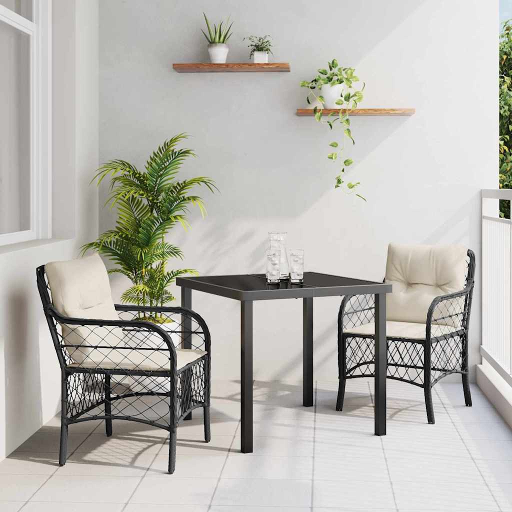 Set da Pranzo per Giardino con cuscino 3 pcs Nero Poly Rattan - homemem39