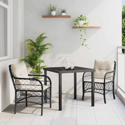 Set da Pranzo per Giardino con cuscino 3 pcs Nero Poly Rattan - homemem39