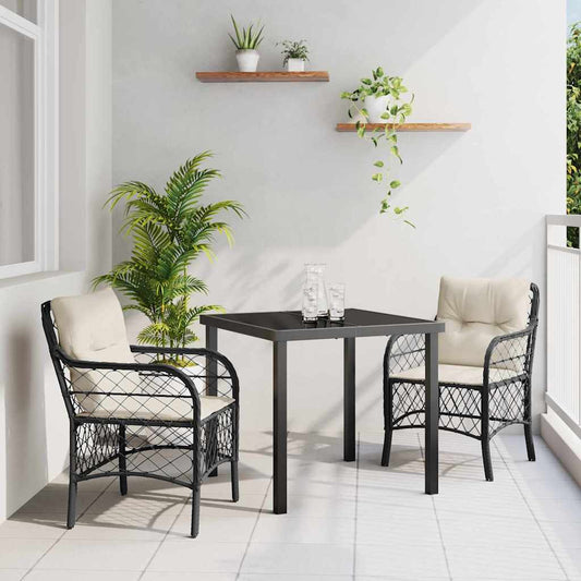Set da Pranzo per Giardino con cuscino 3 pcs Nero Poly Rattan - homemem39