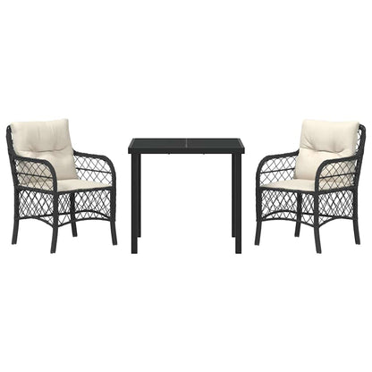 Set da Pranzo per Giardino con cuscino 3 pcs Nero Poly Rattan - homemem39
