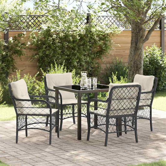 Set da Pranzo per Giardino con cuscino 5 pcs Nero Poly Rattan - homemem39
