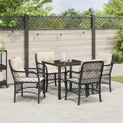 Set da Pranzo per Giardino con cuscino 5 pcs Nero Poly Rattan - homemem39