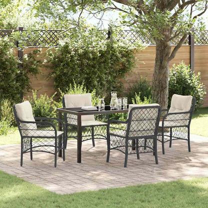 Set da Pranzo per Giardino con cuscino 5 pcs Nero Poly Rattan - homemem39