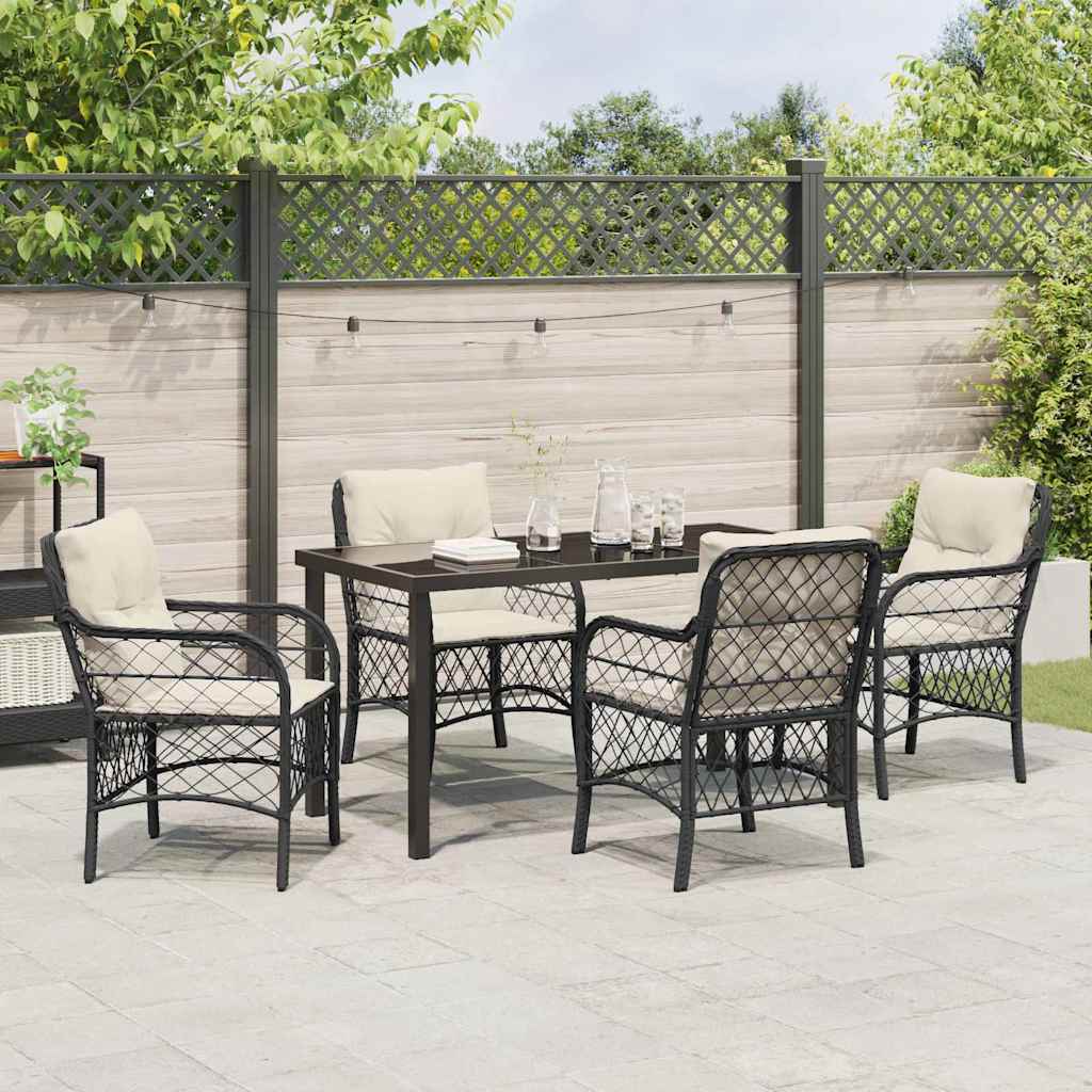 Set da Pranzo per Giardino con cuscino 5 pcs Nero Poly Rattan - homemem39