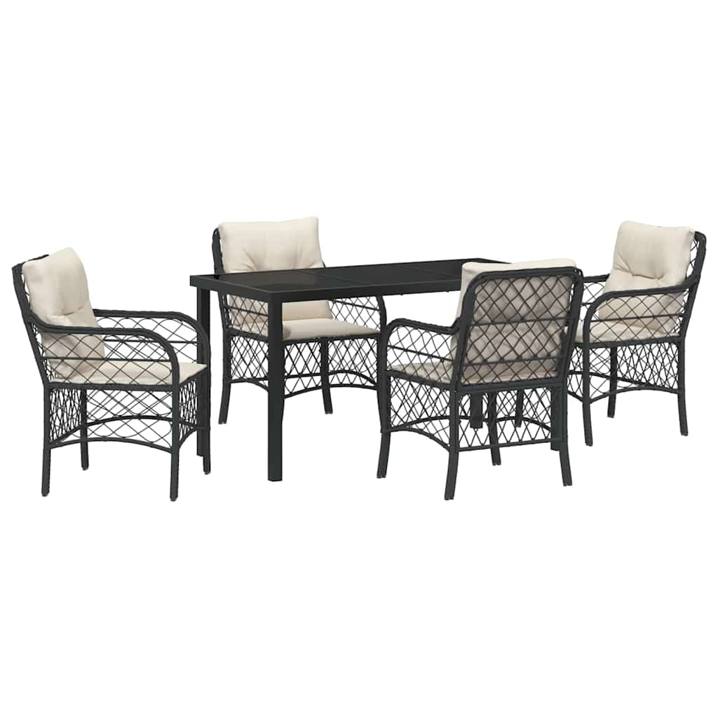 Set da Pranzo per Giardino con cuscino 5 pcs Nero Poly Rattan - homemem39