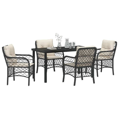 Set da Pranzo per Giardino con cuscino 5 pcs Nero Poly Rattan - homemem39