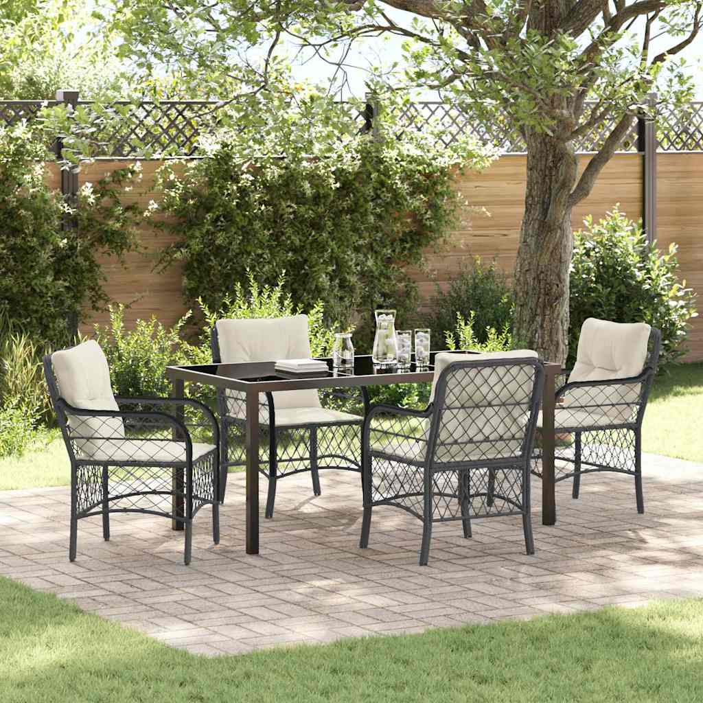 Set da Pranzo per Giardino con cuscino 5 pcs Nero Poly Rattan - homemem39
