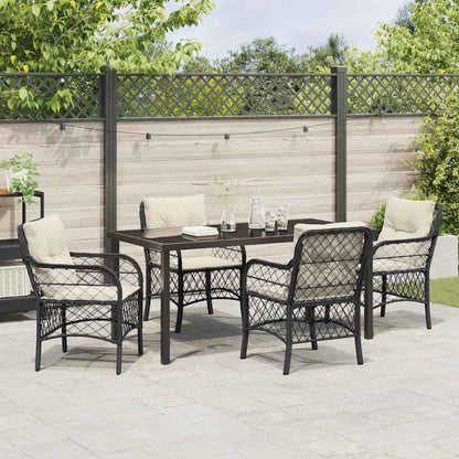 Set da Pranzo per Giardino con cuscino 5 pcs Nero Poly Rattan - homemem39