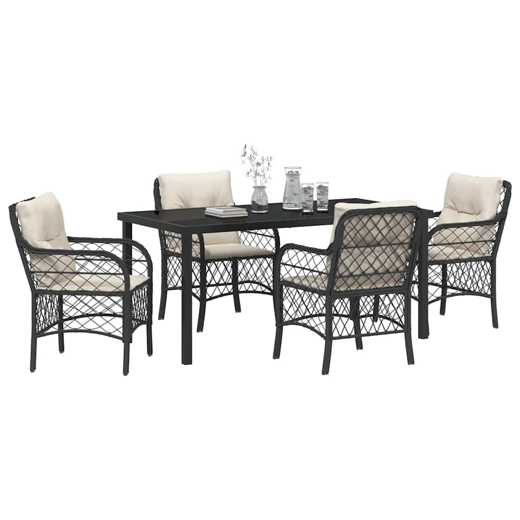 Set da Pranzo per Giardino con cuscino 5 pcs Nero Poly Rattan - homemem39