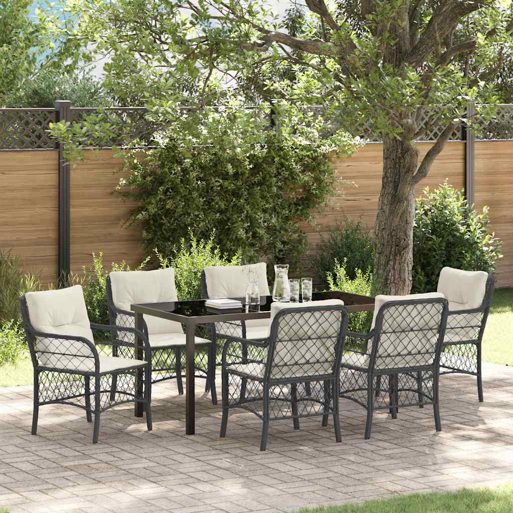 Set da Pranzo per Giardino con cuscino 7 pcs Nero Poly Rattan - homemem39