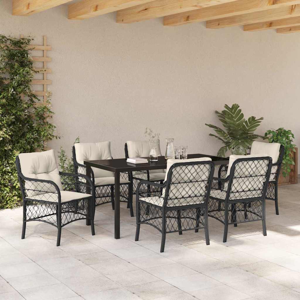Set da Pranzo per Giardino con cuscino 7 pcs Nero Poly Rattan - homemem39