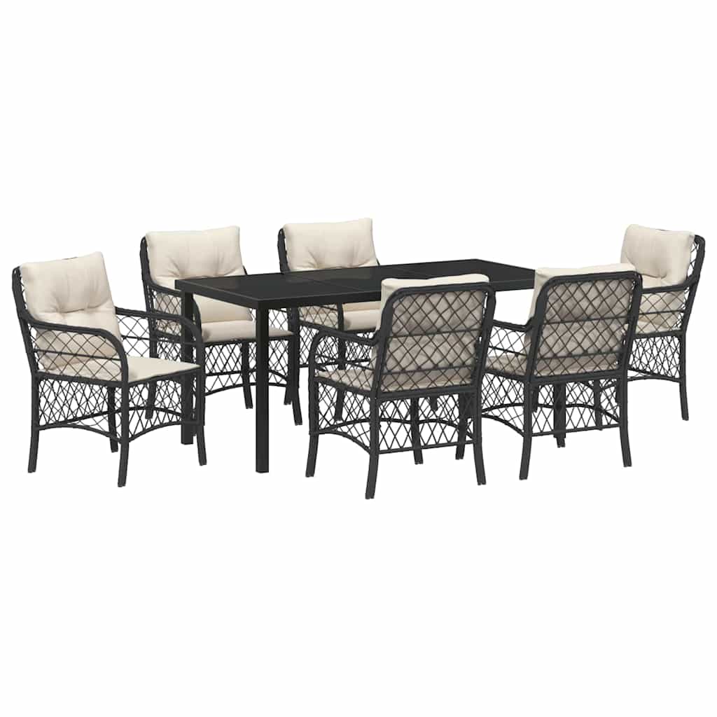 Set da Pranzo per Giardino con cuscino 7 pcs Nero Poly Rattan - homemem39