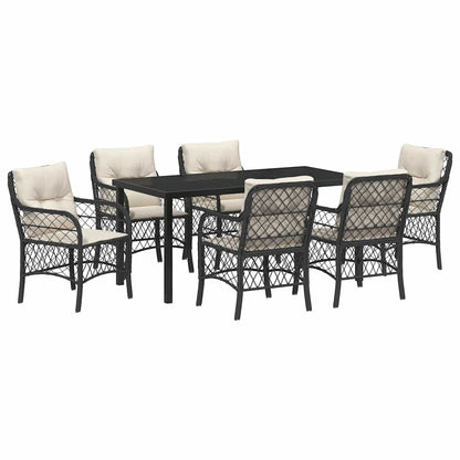 Set da Pranzo per Giardino con cuscino 7 pcs Nero Poly Rattan - homemem39