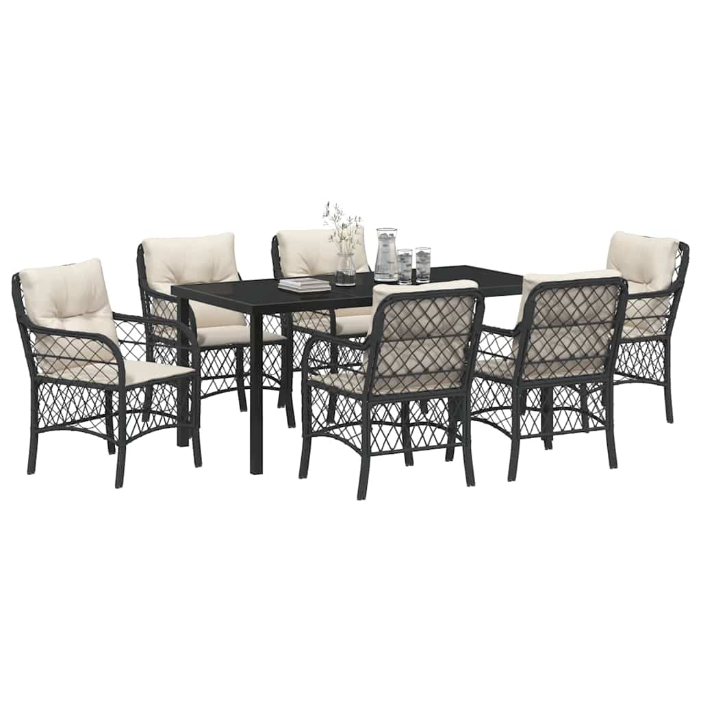 Set da Pranzo per Giardino con cuscino 7 pcs Nero Poly Rattan - homemem39