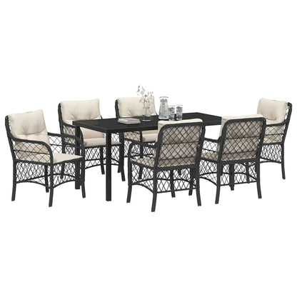 Set da Pranzo per Giardino con cuscino 7 pcs Nero Poly Rattan - homemem39