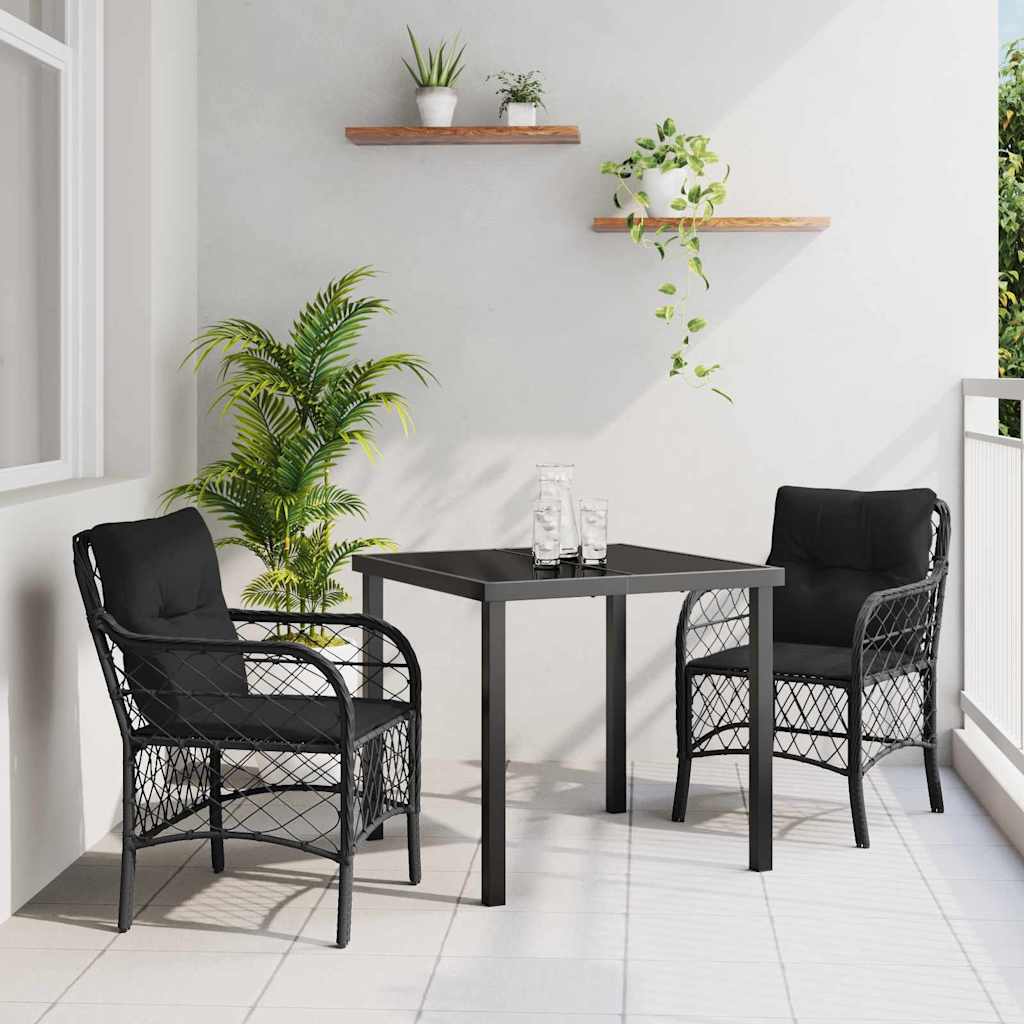 Set da Pranzo per Giardino con cuscino 3 pcs Nero Poly Rattan - homemem39