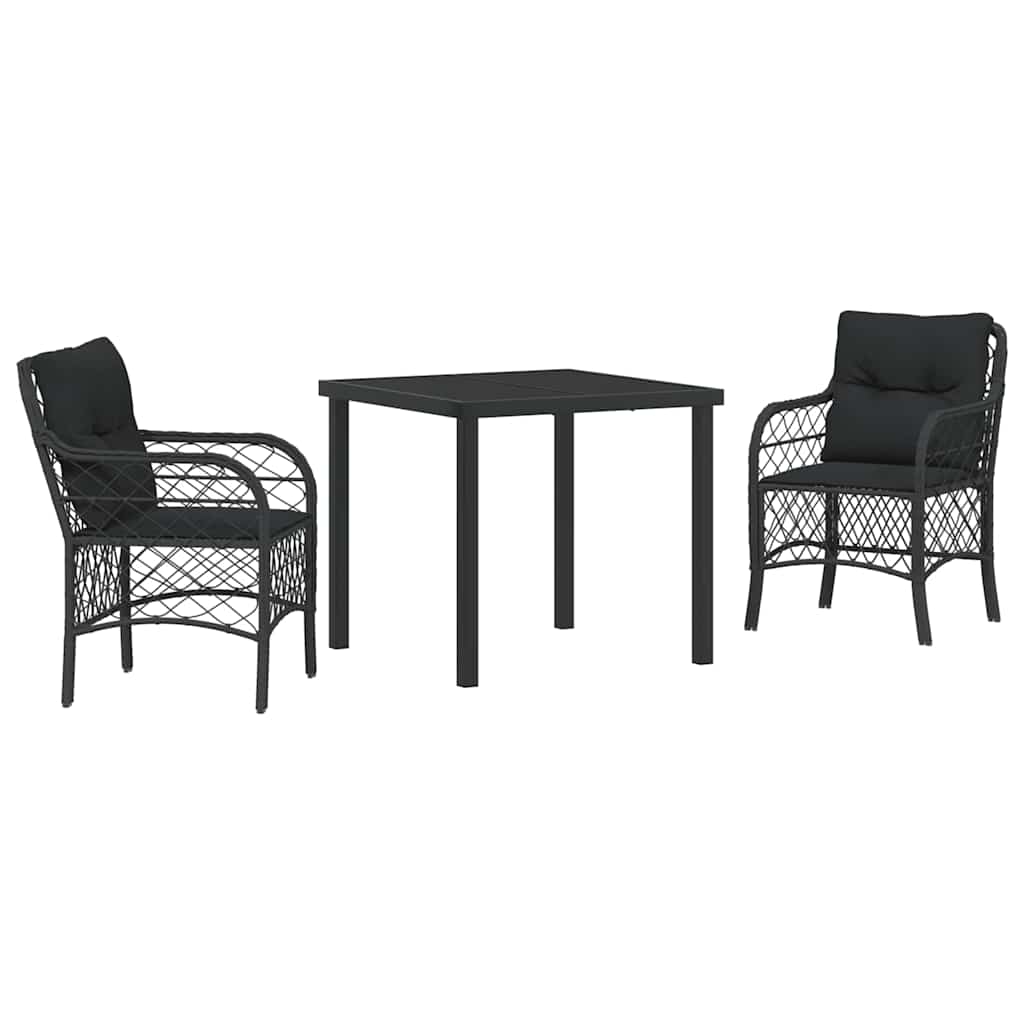 Set da Pranzo per Giardino con cuscino 3 pcs Nero Poly Rattan - homemem39