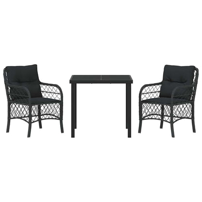 Set da Pranzo per Giardino con cuscino 3 pcs Nero Poly Rattan - homemem39