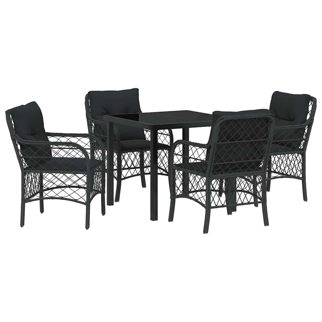 Set da Pranzo per Giardino con cuscino 5 pcs Nero Poly Rattan - homemem39