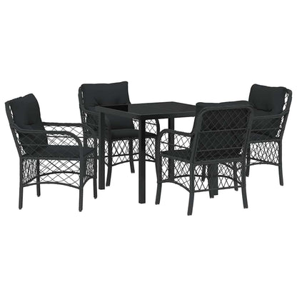 Set da Pranzo per Giardino con cuscino 5 pcs Nero Poly Rattan - homemem39