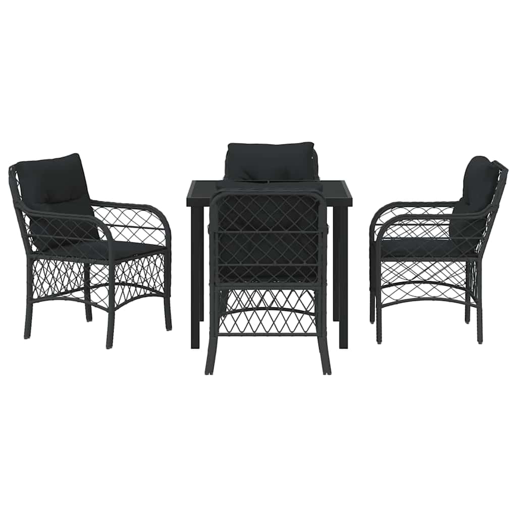 Set da Pranzo per Giardino con cuscino 5 pcs Nero Poly Rattan - homemem39