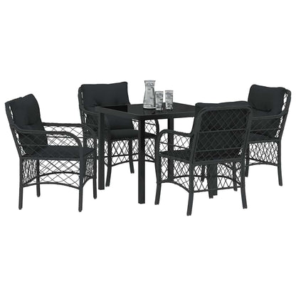 Set da Pranzo per Giardino con cuscino 5 pcs Nero Poly Rattan - homemem39