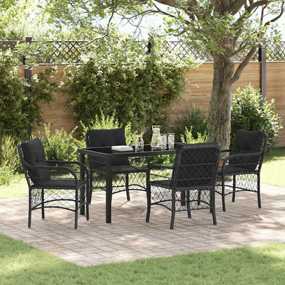 Set da Pranzo per Giardino con cuscino 5 pcs Nero Poly Rattan - homemem39