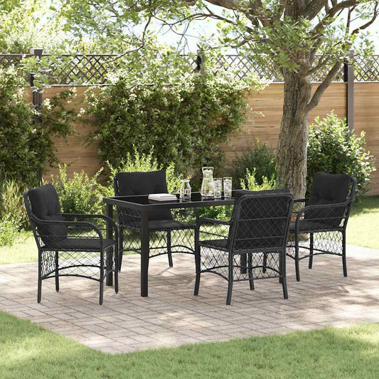 Set da Pranzo per Giardino con cuscino 5 pcs Nero Poly Rattan - homemem39