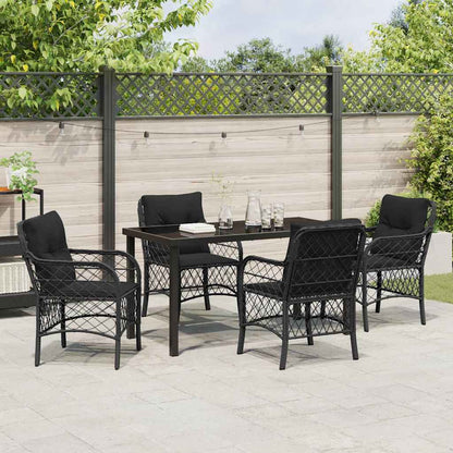 Set da Pranzo per Giardino con cuscino 5 pcs Nero Poly Rattan - homemem39