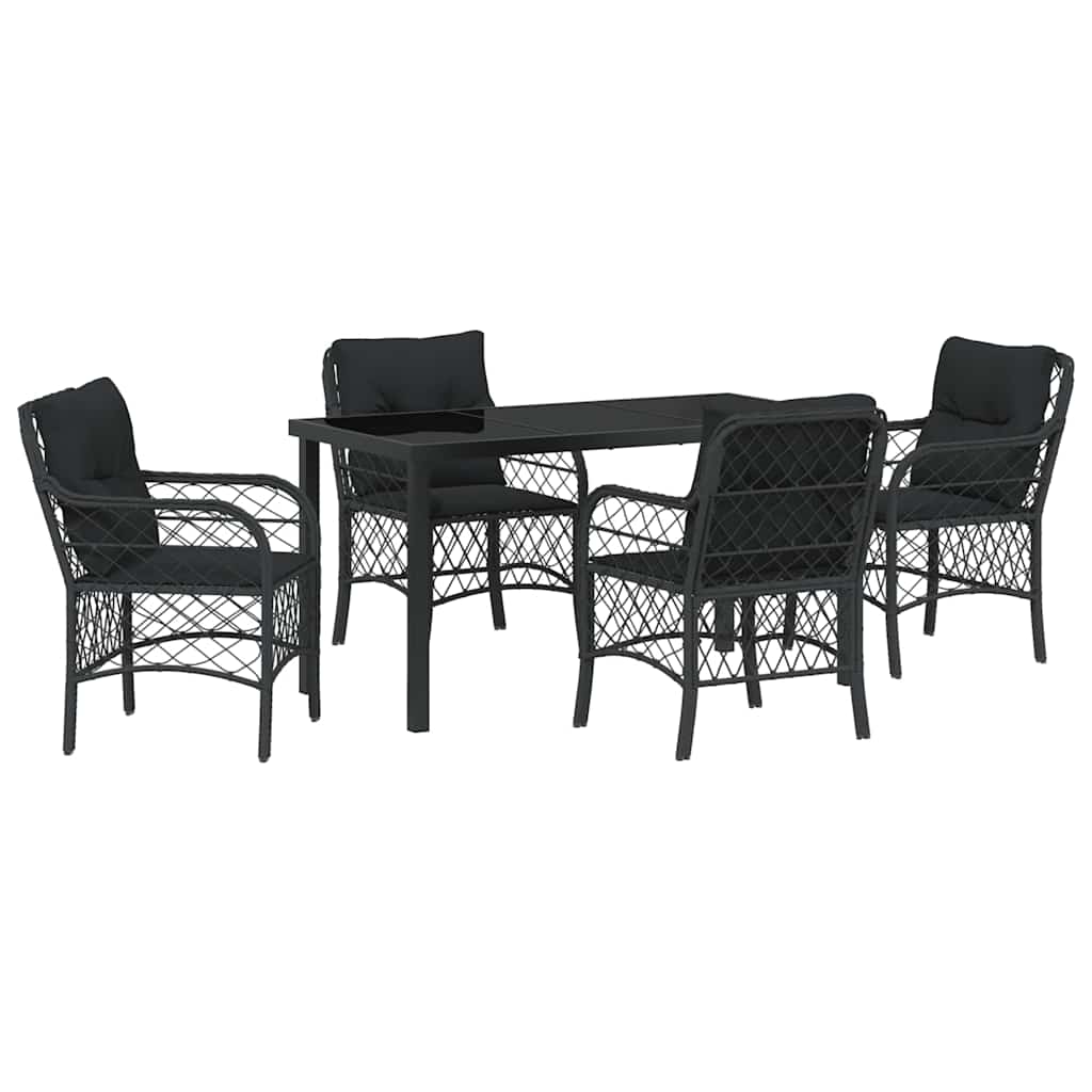 Set da Pranzo per Giardino con cuscino 5 pcs Nero Poly Rattan - homemem39