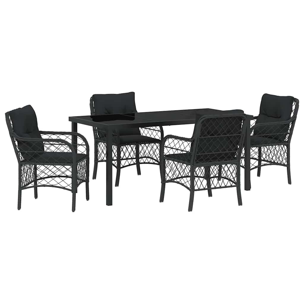 Set da Pranzo per Giardino con cuscino 5 pcs Nero Poly Rattan - homemem39