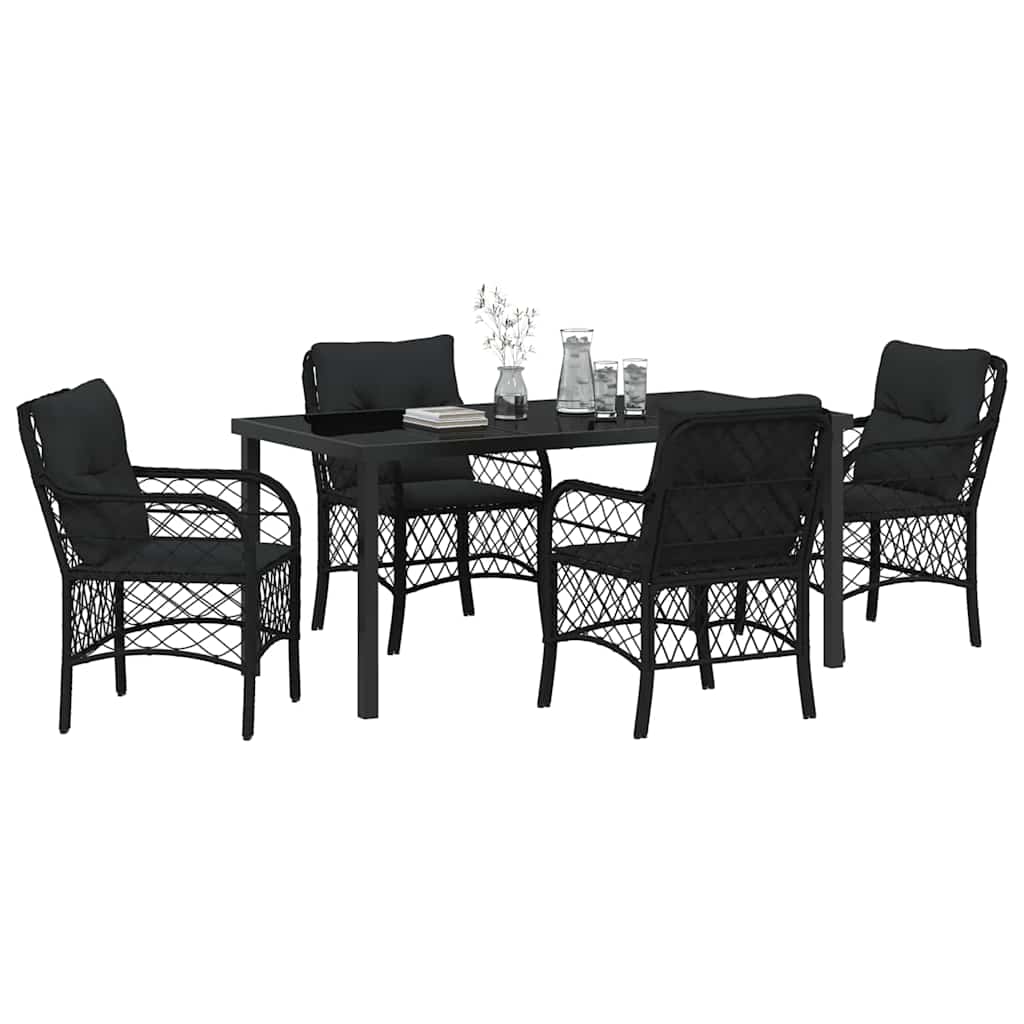 Set da Pranzo per Giardino con cuscino 5 pcs Nero Poly Rattan - homemem39