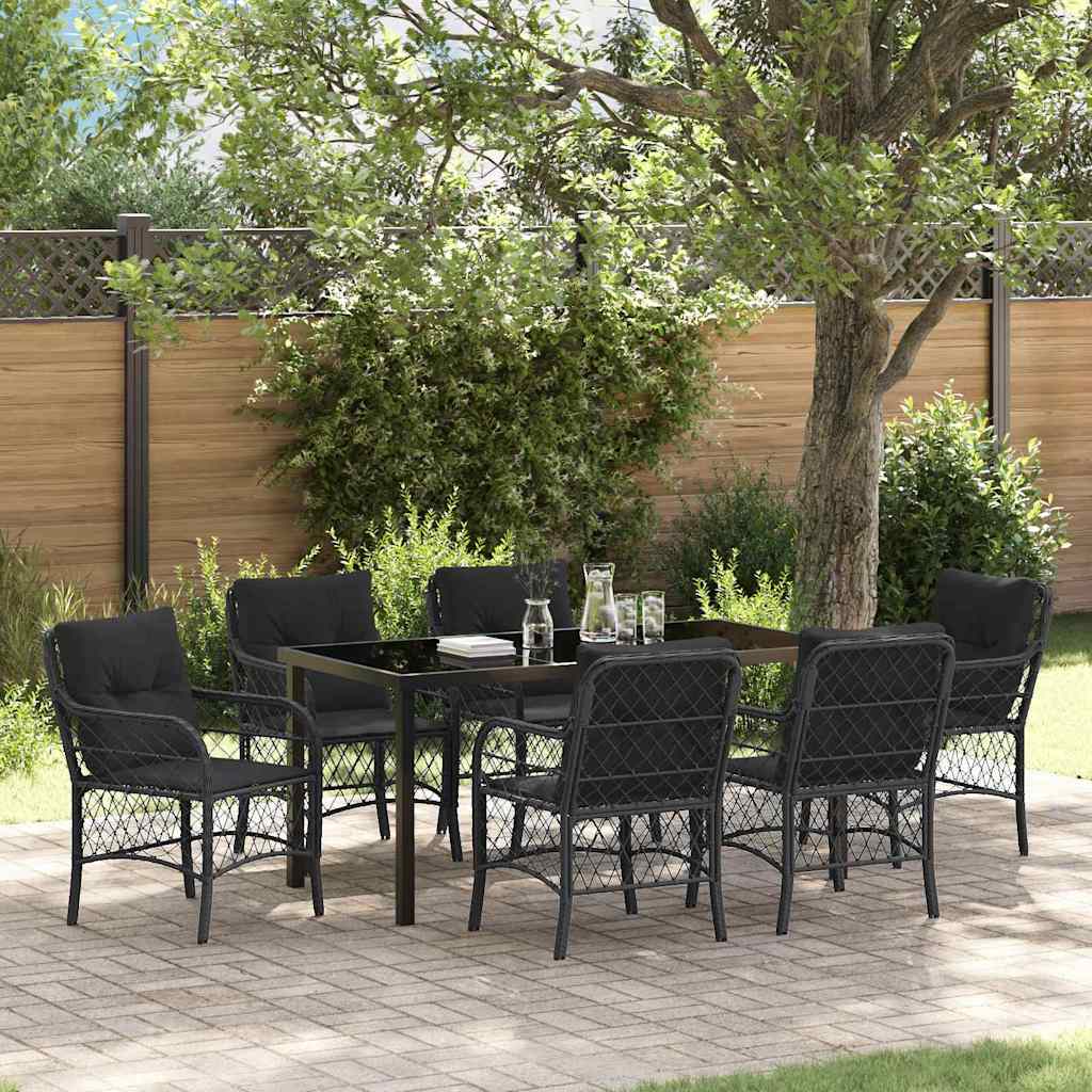 Set da Pranzo per Giardino con cuscino 7 pcs Nero Poly Rattan - homemem39