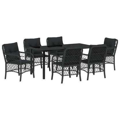 Set da Pranzo per Giardino con cuscino 7 pcs Nero Poly Rattan - homemem39