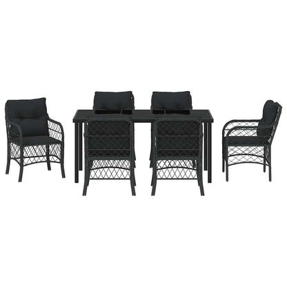 Set da Pranzo per Giardino con cuscino 7 pcs Nero Poly Rattan - homemem39