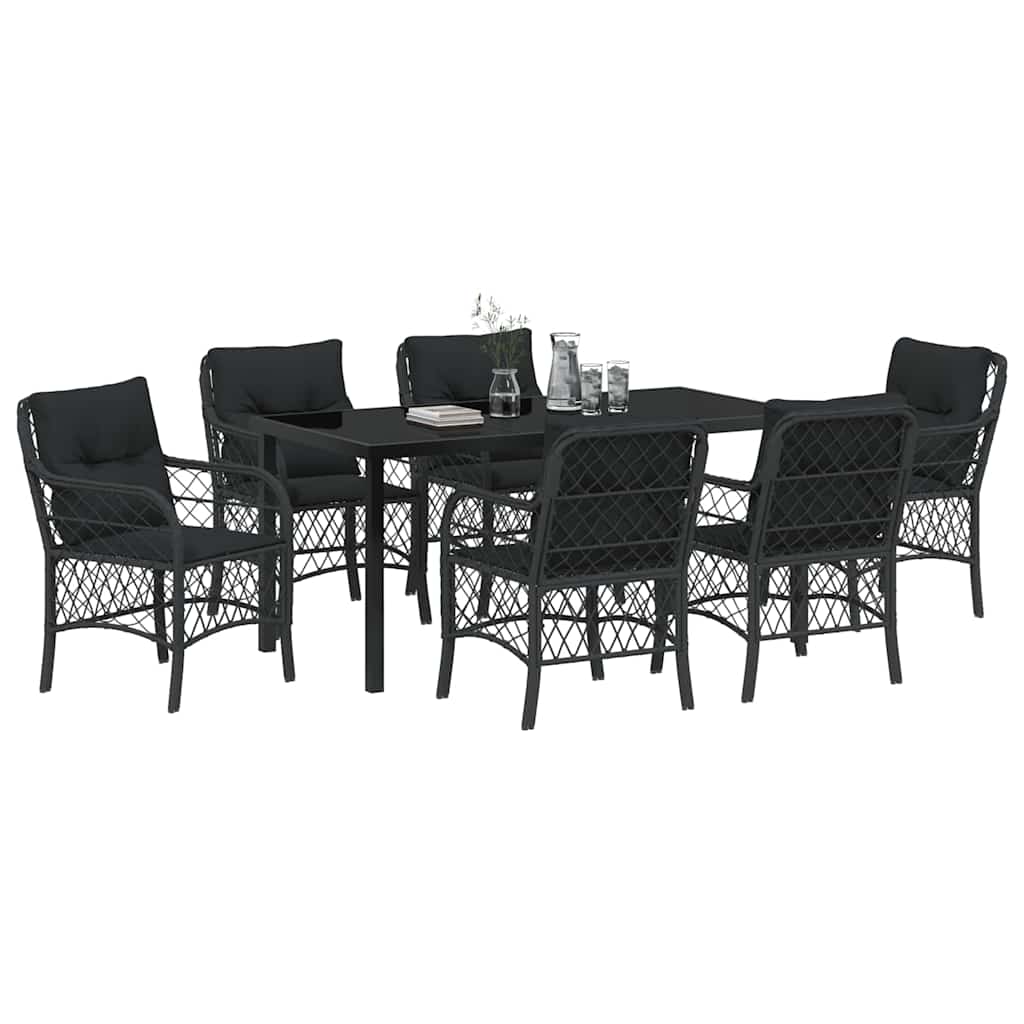 Set da Pranzo per Giardino con cuscino 7 pcs Nero Poly Rattan - homemem39