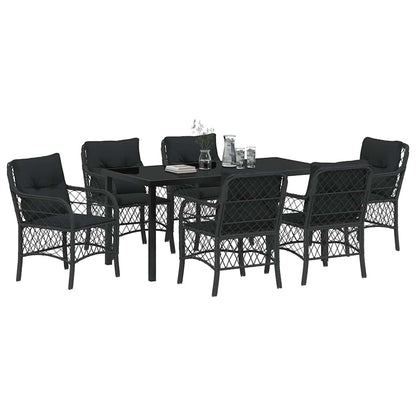 Set da Pranzo per Giardino con cuscino 7 pcs Nero Poly Rattan - homemem39