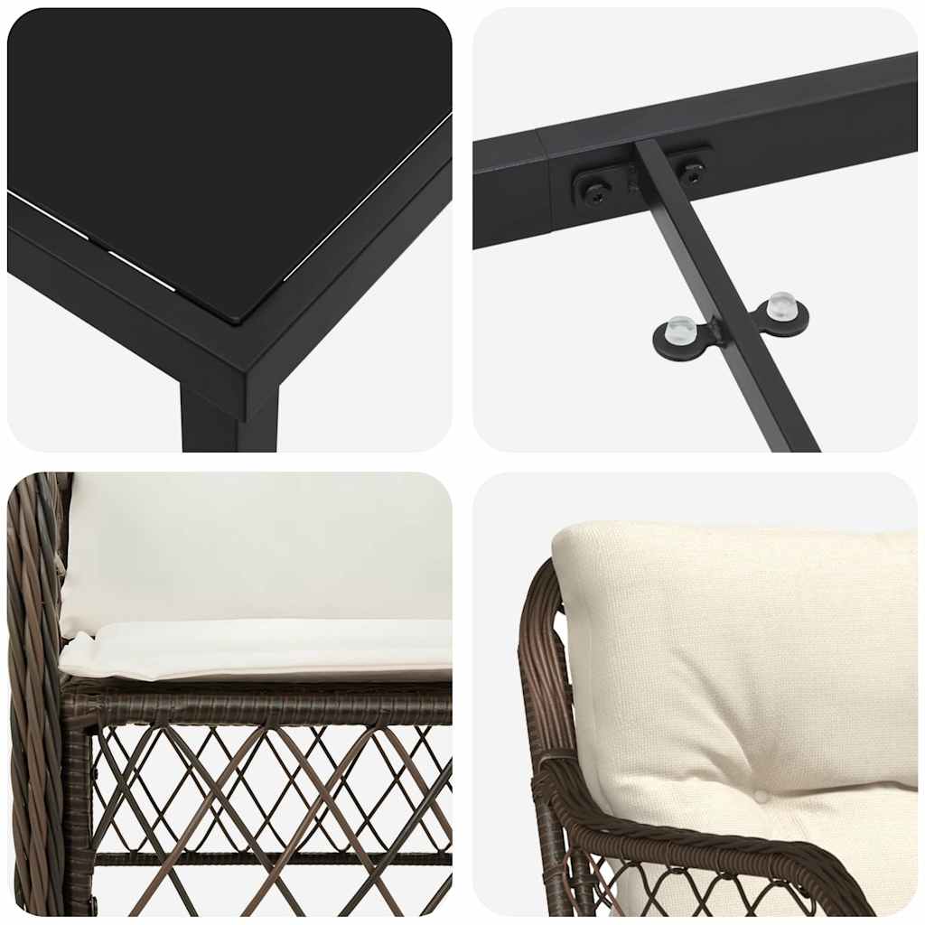 Set da Pranzo per Giardino 3 pcs Marrone Poly Rattan - homemem39