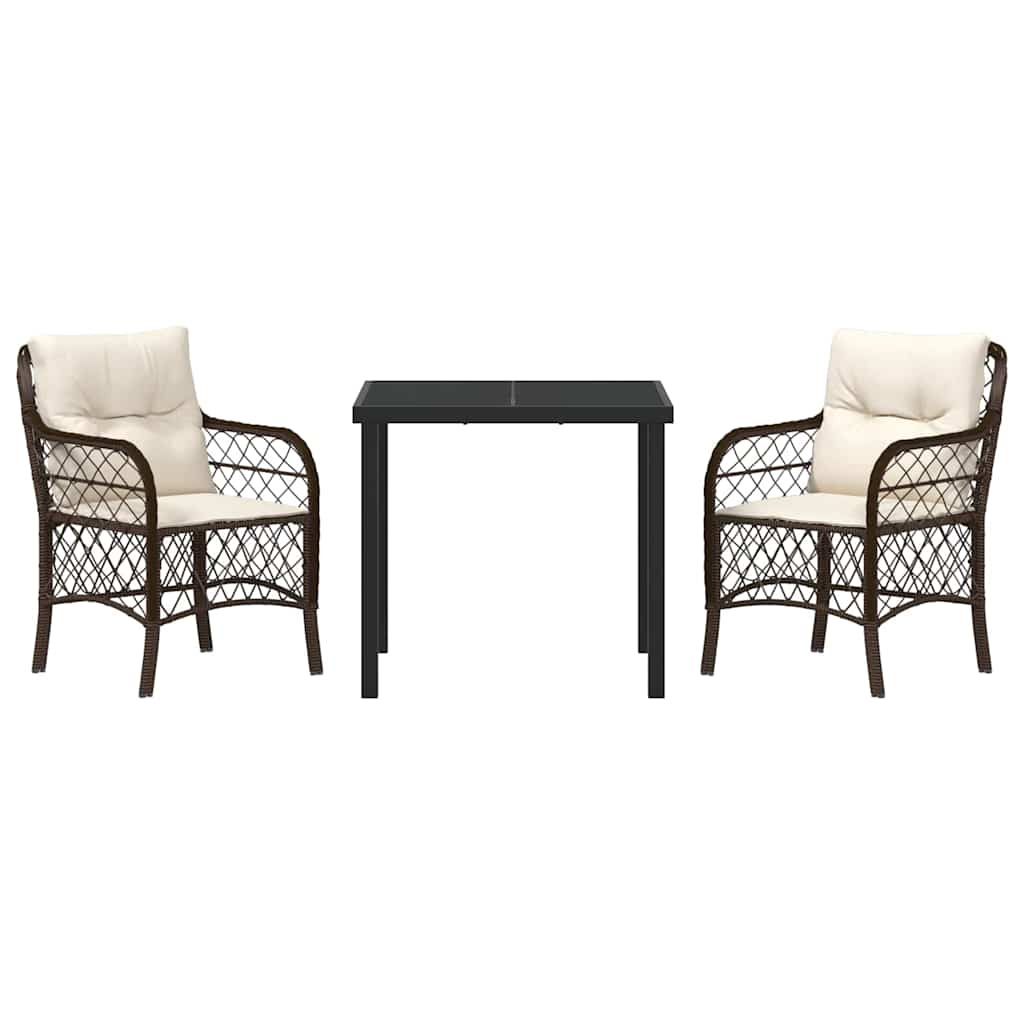 Set da Pranzo per Giardino 3 pcs Marrone Poly Rattan - homemem39