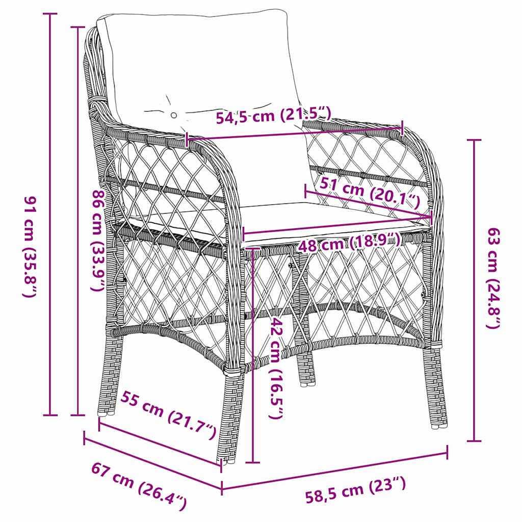 Set da Pranzo per Giardino 3 pcs Marrone Poly Rattan - homemem39