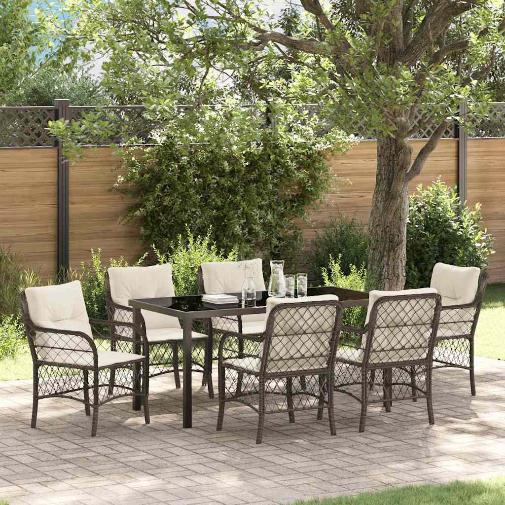 Set da Pranzo per Giardino 7 pcs Marrone Poly Rattan - homemem39