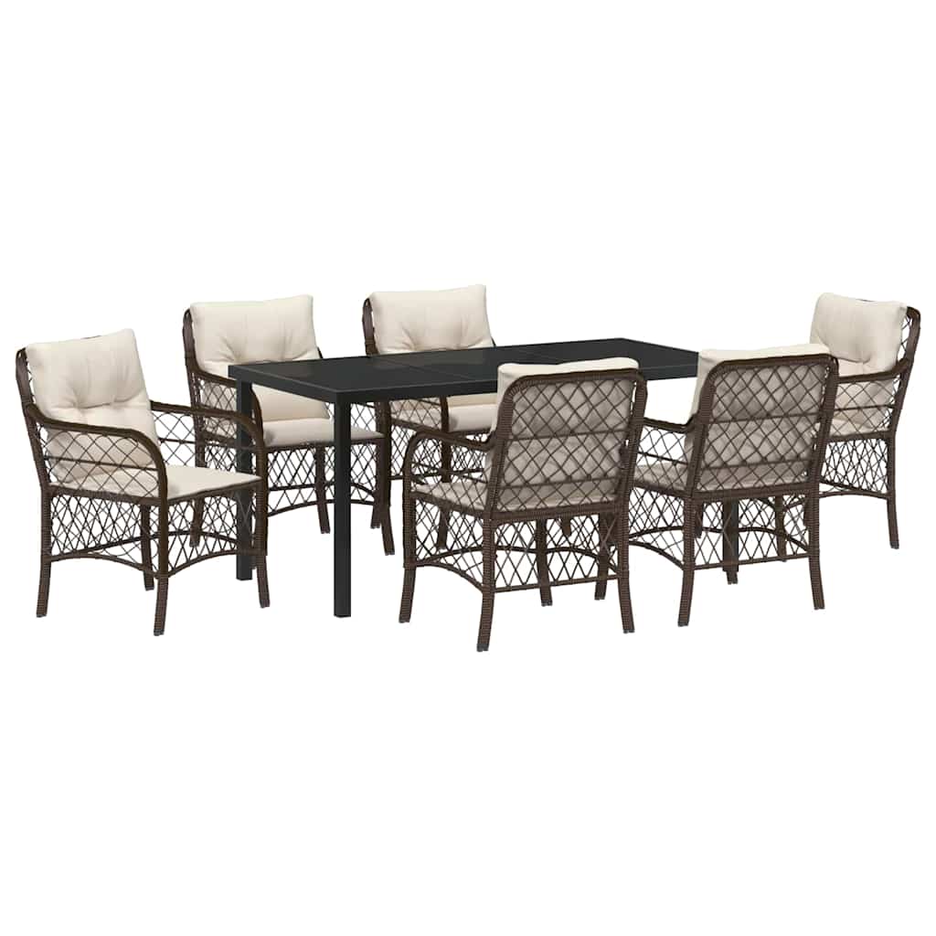 Set da Pranzo per Giardino 7 pcs Marrone Poly Rattan - homemem39