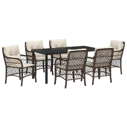 Set da Pranzo per Giardino 7 pcs Marrone Poly Rattan - homemem39