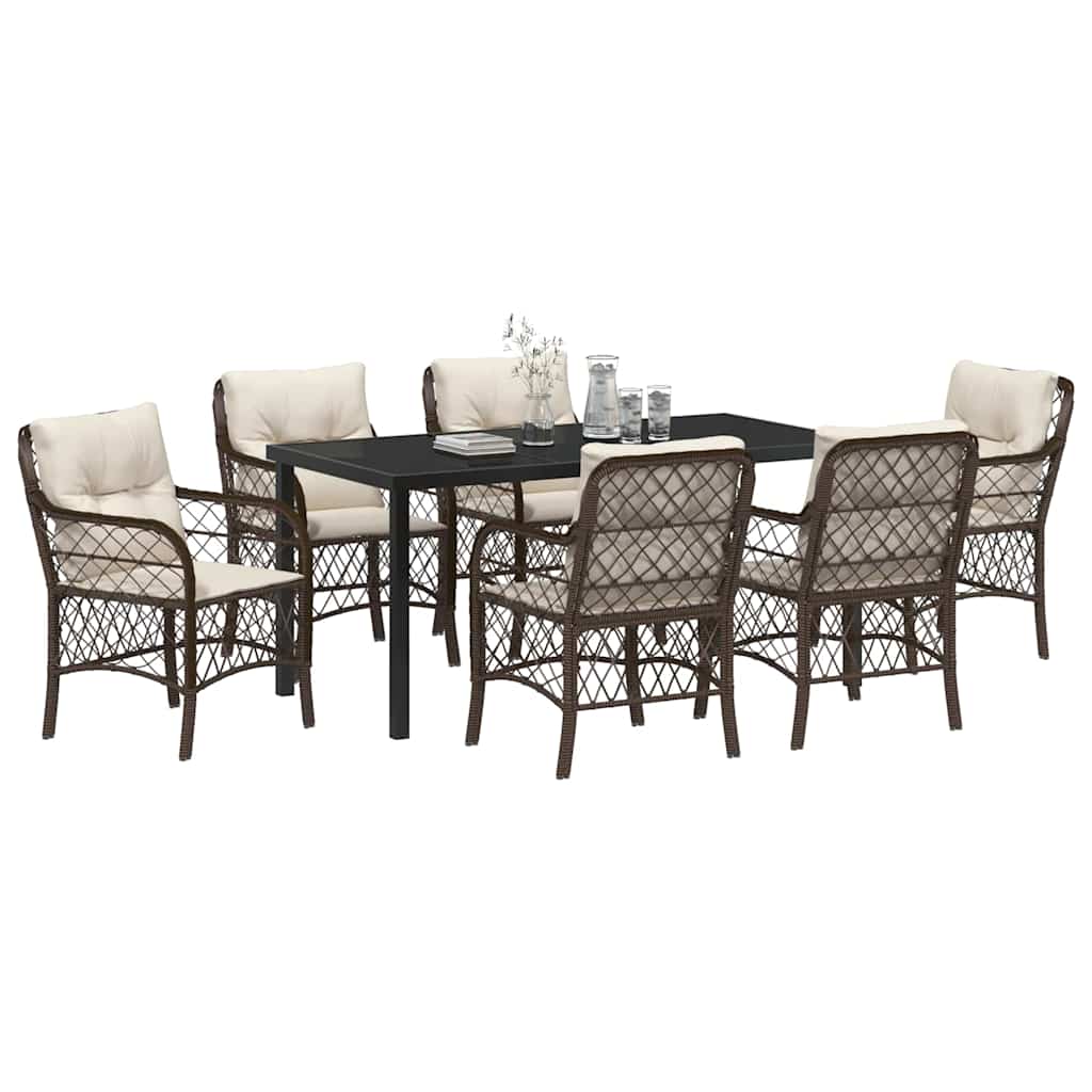 Set da Pranzo per Giardino 7 pcs Marrone Poly Rattan - homemem39