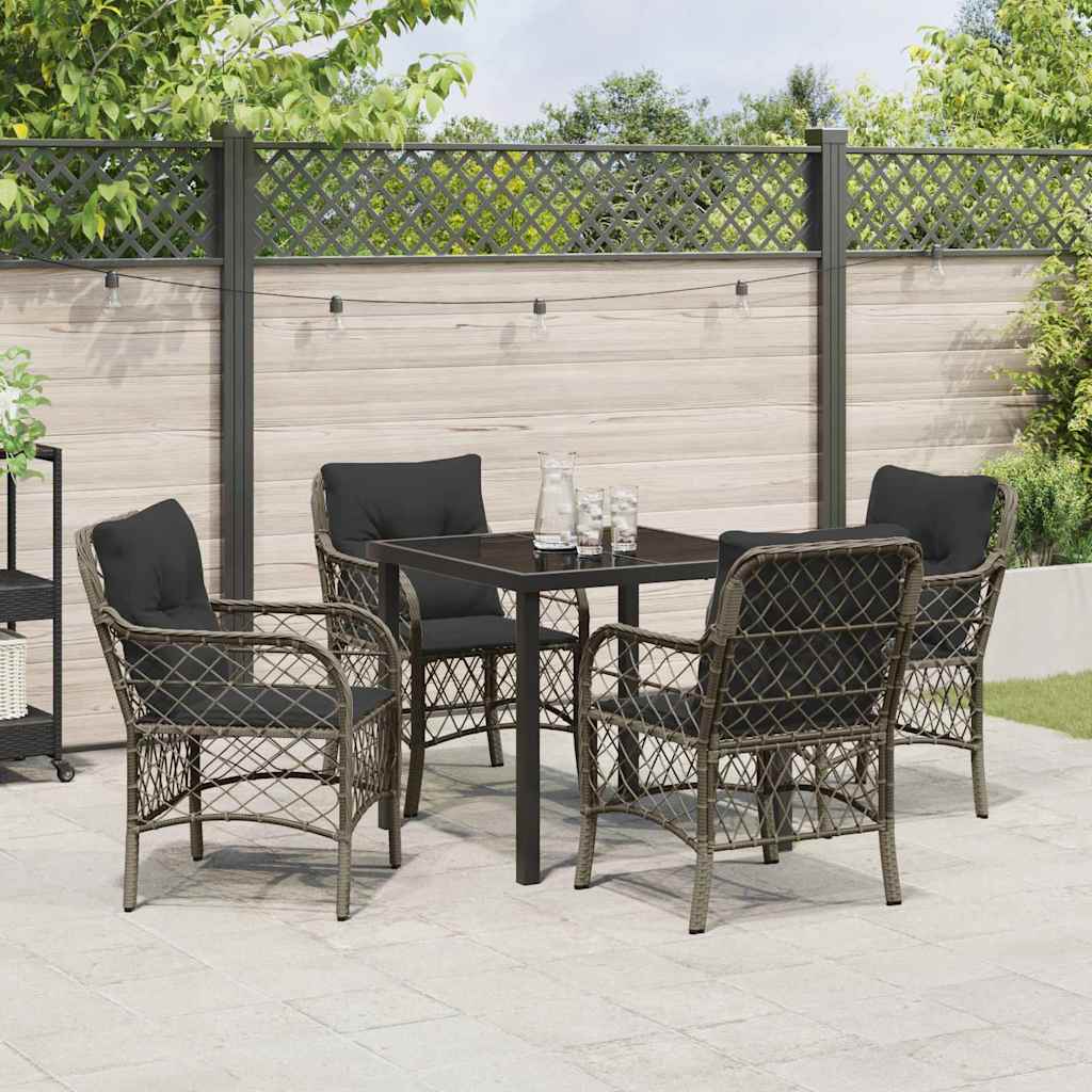 Set da Pranzo per Giardino con cuscino 5 pcs Grigio Poly Rattan - homemem39
