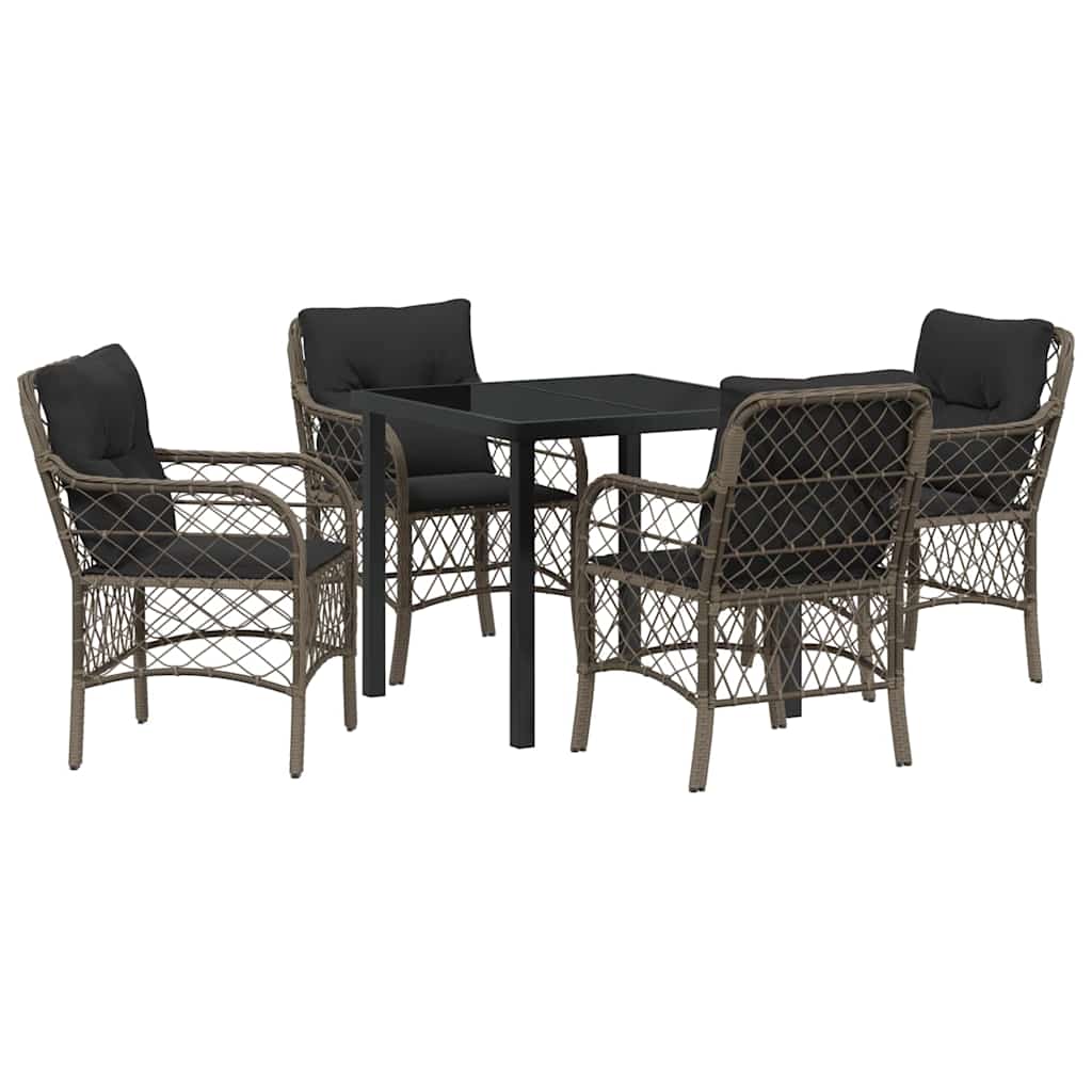 Set da Pranzo per Giardino con cuscino 5 pcs Grigio Poly Rattan - homemem39