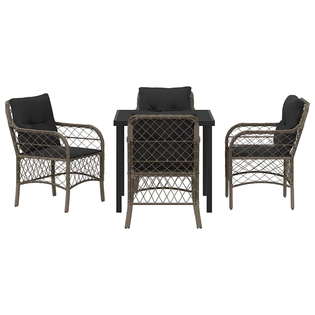 Set da Pranzo per Giardino con cuscino 5 pcs Grigio Poly Rattan - homemem39