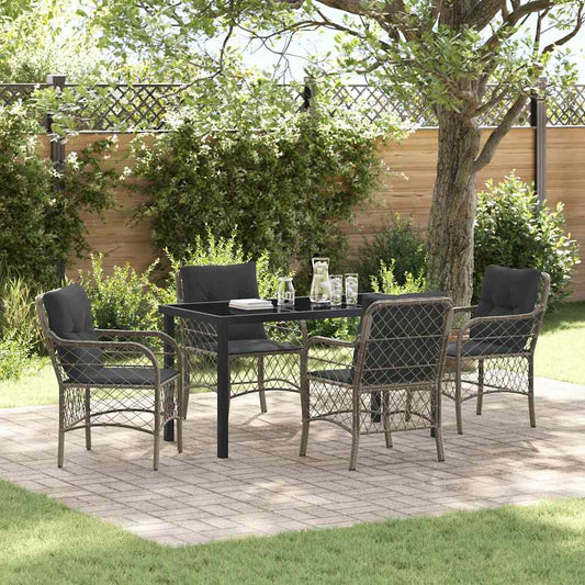 Set da Pranzo per Giardino con cuscino 5 pcs Grigio Poly Rattan - homemem39