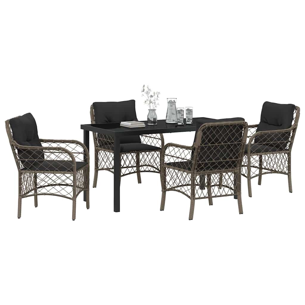 Set da Pranzo per Giardino con cuscino 5 pcs Grigio Poly Rattan - homemem39