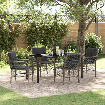 Set da Pranzo per Giardino con cuscino 5 pcs Grigio Poly Rattan - homemem39